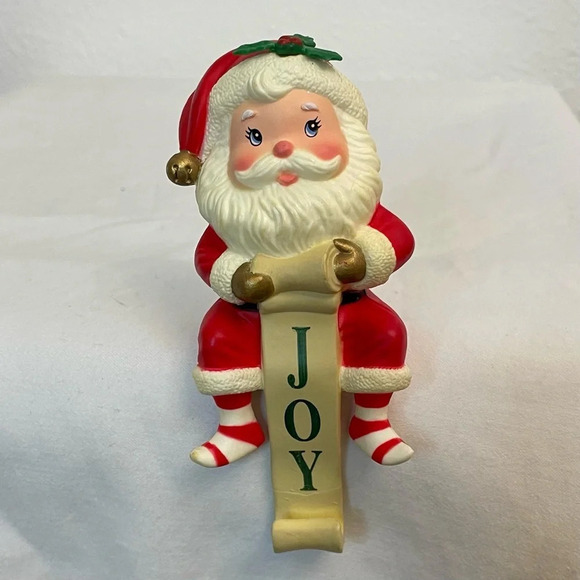 Vintage Russ Christmas Stocking Hanger Santa Claus with Striped Socks Joy - Picture 3 of 15